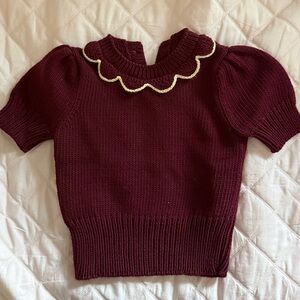 Misha & Puff Maroon Knit Sweater with Scalloped Collar